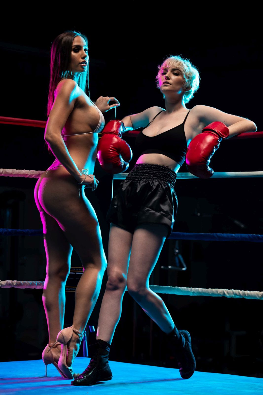 Desiree Dulce and Skye Blue performing oral sex in the boxing ring