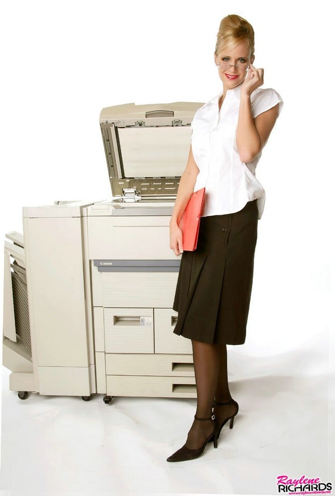 Zuzana Drabinova as secretary in stockings