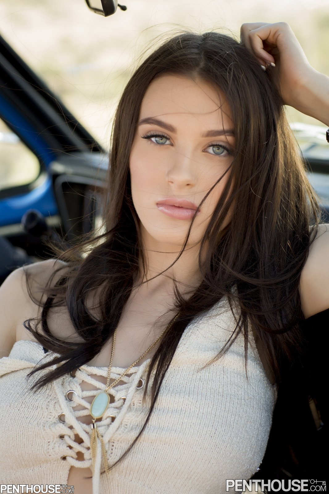 Lana Rhoades stripping during roadtrip