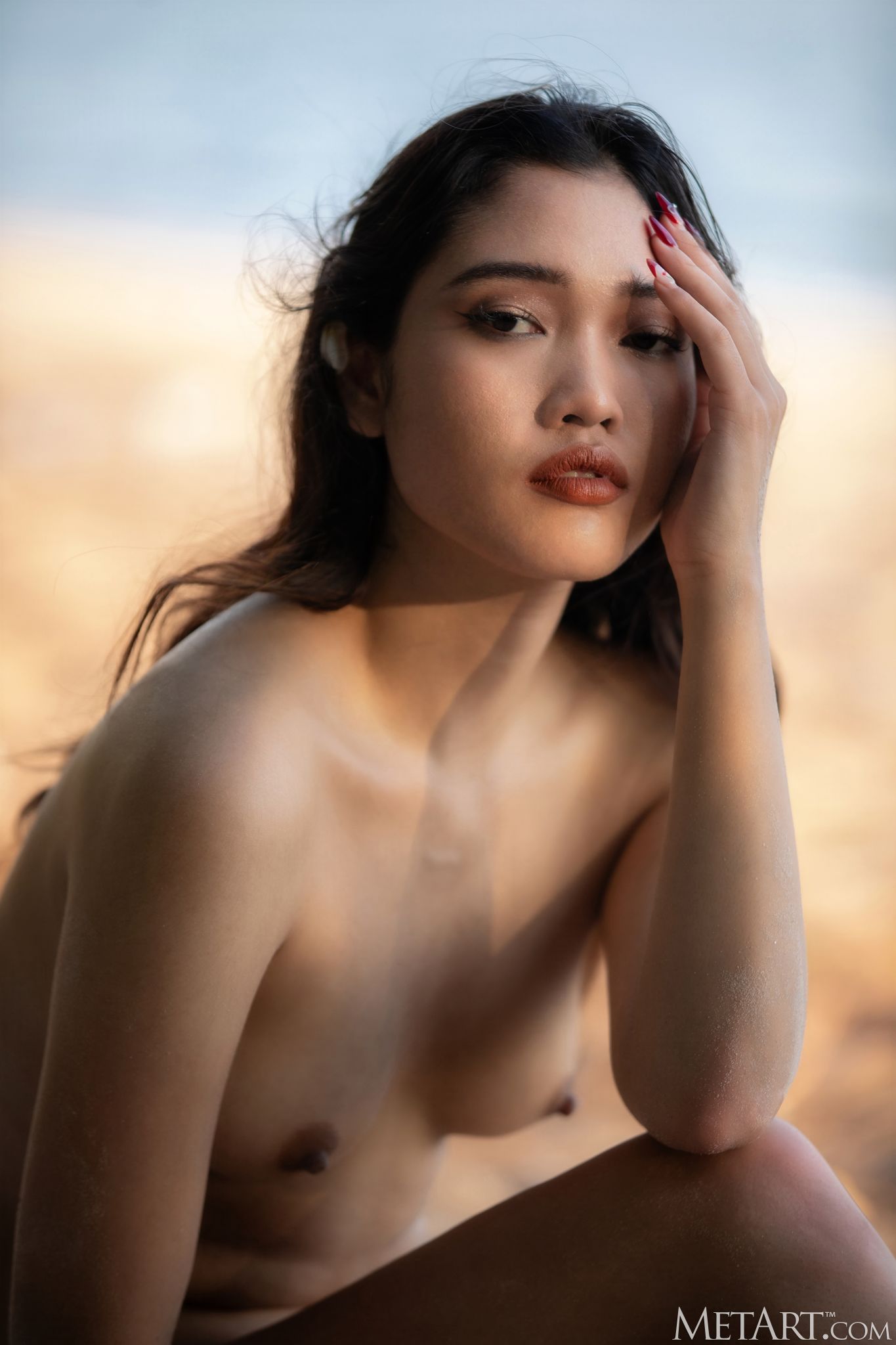 Minari Sexy Asian Babe Tugs At The Strings That Hold Her Skimpy Bikini