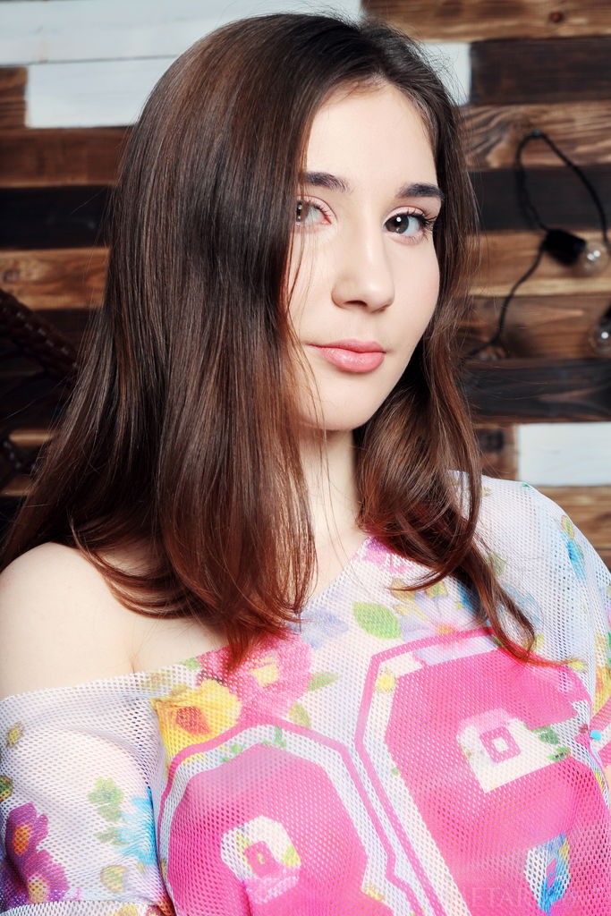 Shaine - Delicate teen in knee long stockings striping at home