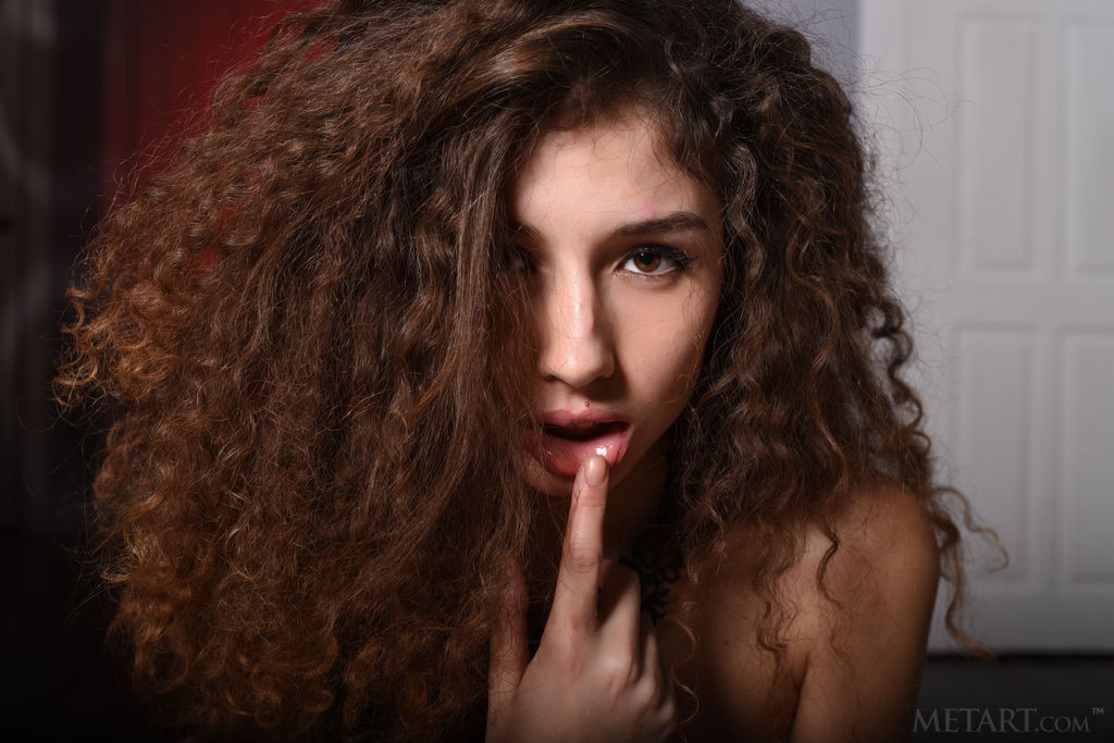 Cualy - Curly haired brunette teen goddess exposes her body