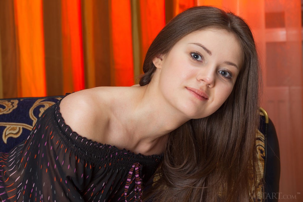 Morgan - Delicate barely legal brunette striping at her house