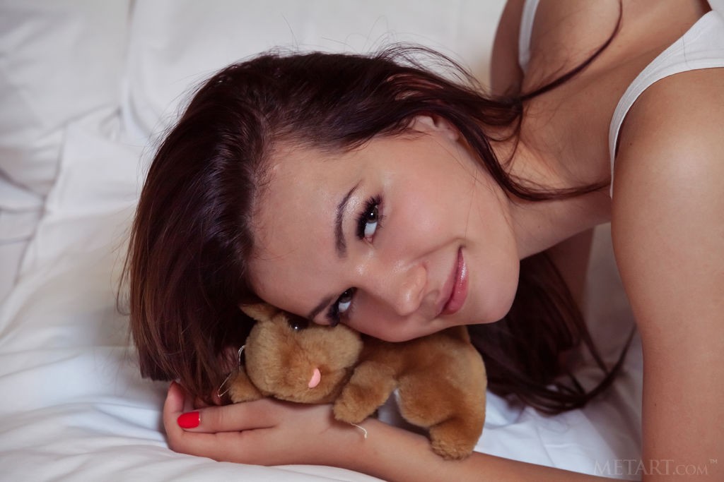 Iva - Red head teen babe posing naked with her teddy bear toy