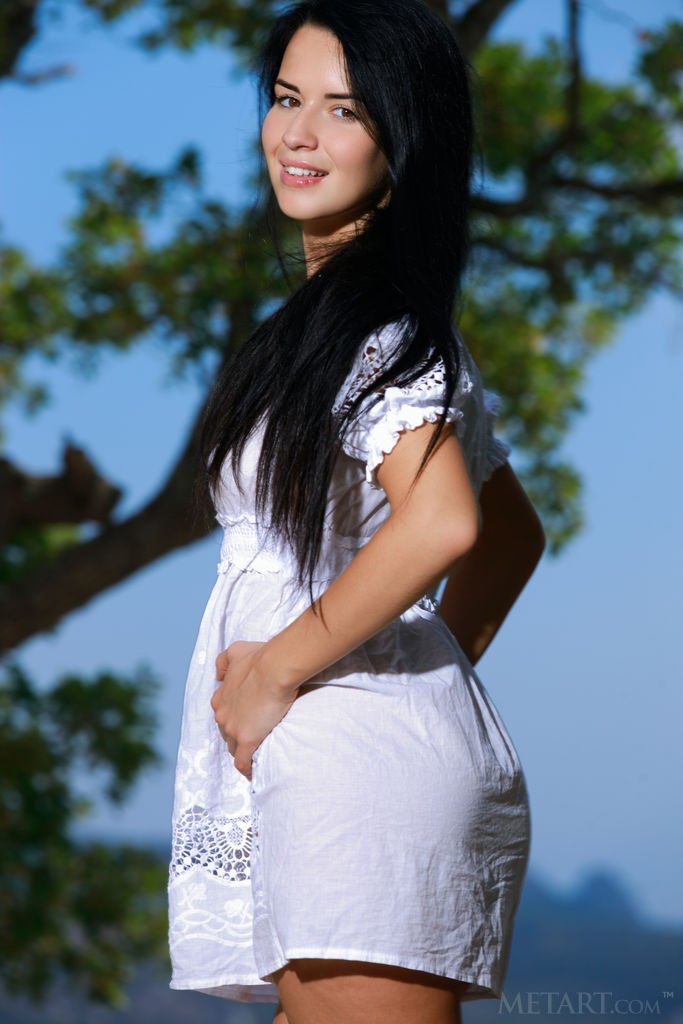 Lola Marron - Black haired exquisite beauty striping on the lake